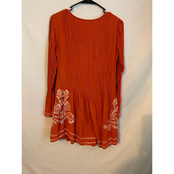 Tularosa Boho Pleated Embroidered Burnt Orange XS Womens Long Sleeve Lined Dress - Picture 7 of 9